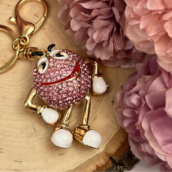 Whimsical Pink Crystal M&M Character Keychain Charm - Picture 11 of 16